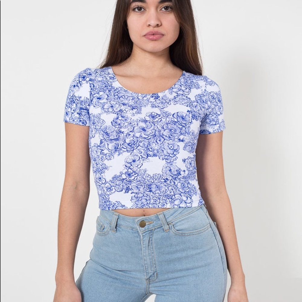 American Apparel Blue Floral Crop Top